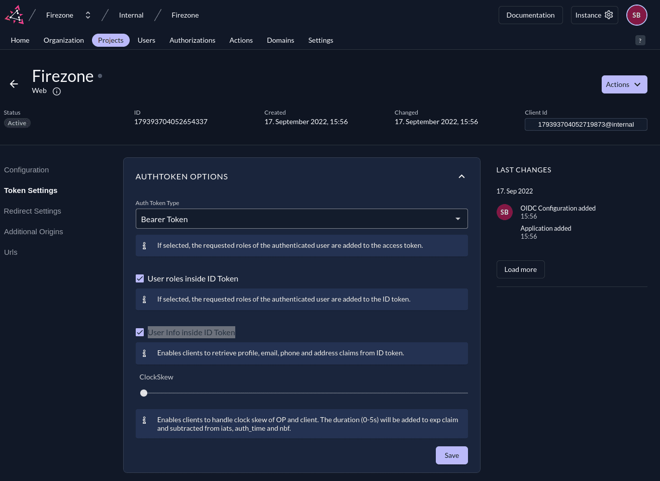 zitadel token settings